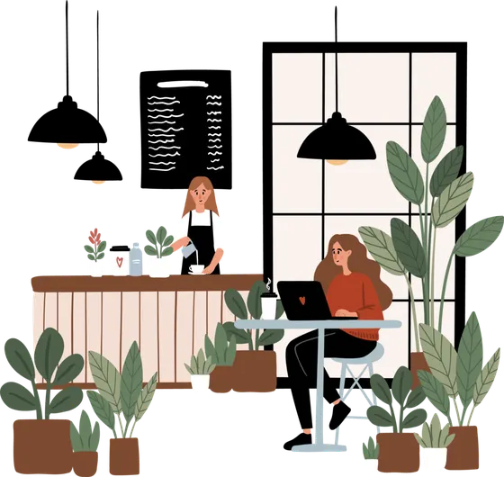 Illustration: Zahlen & Buchhaltung im Café
